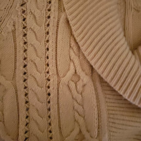 Talbots Lambswool Cable Knit Yellow Cardigan Leather Buckle Sweater MP - Picture 10 of 10